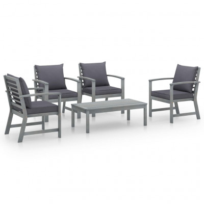 Salon de jardin meuble d'extérieur ensemble de mobilier 5 pièces avec coussin bois d'acacia solide gris 02_0016292