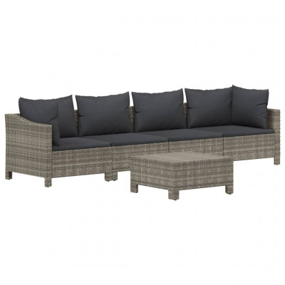 Salon de jardin meuble d'extérieur ensemble de mobilier 5 pièces avec coussins gris résine tressée 02_0016411