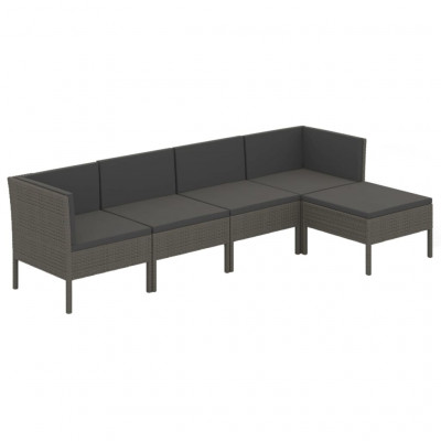 Salon de jardin meuble d'extérieur ensemble de mobilier 5 pièces avec coussins résine tressée gris 02_0016437