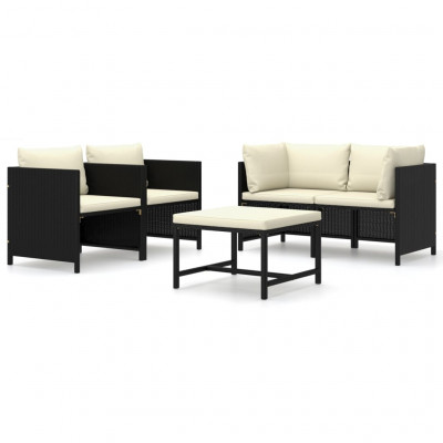 Salon de jardin meuble d'extérieur ensemble de mobilier 5 pièces avec coussins résine tressée noir 02_0016489