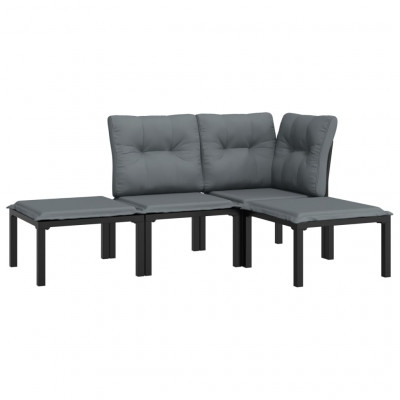 Salon de jardin meuble d'extérieur ensemble de mobilier 4 pièces noir et gris résine tressée 02_0016269