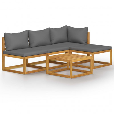 Salon de jardin meuble d'extérieur ensemble de mobilier 5 pièces avec coussin bois d'acacia solide 02_0016288