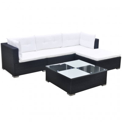 Salon de jardin meuble d'extérieur ensemble de mobilier 5 pièces avec coussins résine tressée noir 02_0016495
