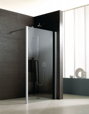 Paroi de douche fixe Jazz + douche ouverte 80 cm en verre transparent argent mat + barre de stabilisation LEDA