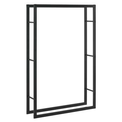 Range-bûches pour usage intérieur extérieur porte-bûches design support rangement bois de chauffage en acier 100 x 25 x 150 cm noir 03_0006297
