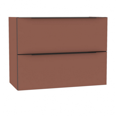 Meuble sous vasque Alterna Plénitude longueur 80 cm 2 tiroirs profondeur 38 cm Terracotta chant noir et poignée noire