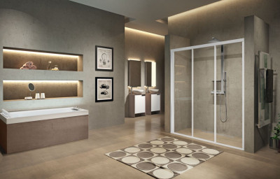 Paroi de douche Lunes 2.0 3P 108 extensible 108 - 114 cm verre trempé transparent blanc 1080 x 1950 mm NOVELLINI
