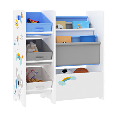 Étagère de rangement pour enfant avec 3 bacs ouverts blanc / gris / bleu 03_0006995