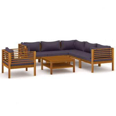 Salon de jardin meuble d'extérieur ensemble de mobilier 7 pièces avec coussin bois d'acacia solide 02_0017057