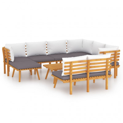 Salon de jardin meuble d'extérieur ensemble de mobilier 9 pièces avec coussins bois d'acacia solide 02_0017910