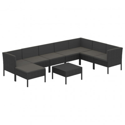 Salon de jardin meuble d'extérieur ensemble de mobilier 9 pièces avec coussins résine tressée noir 02_0018163