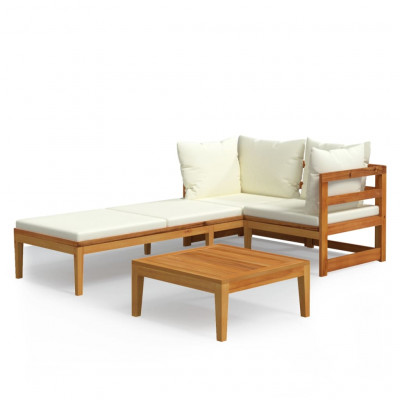 Salon de jardin meuble d'extérieur ensemble de mobilier 3 pièces avec coussins blanc crème bois d'acacia 02_0015923