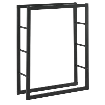 Range-bûches pour usage intérieur extérieur porte-bûches design support rangement bois de chauffage en acier 80 x 25 x 100 cm noir 03_0006302