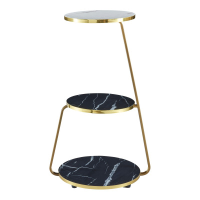 Table d'appoint à 3 niveaux 74 x 46 x 37 cm marbre noir / marbre blanc / doré 03_0008649