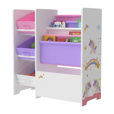 Étagère de rangement pour enfant avec 3 bacs ouverts blanc / violet / rose 03_0006997