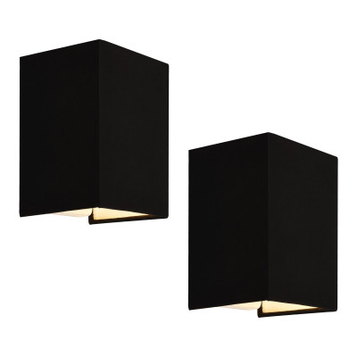 Lot de 2 appliques murales forme angulaire E27 60 w 20 x 16 x 13 cm abat-jour en lin noir 03_0007354