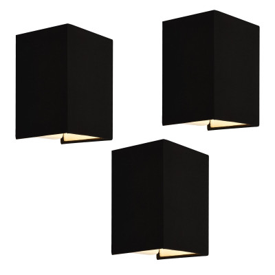 Lot de 3 appliques murales forme angulaire E27 60 w 20 x 16 x 13 cm abat-jour en lin noir 03_0007351