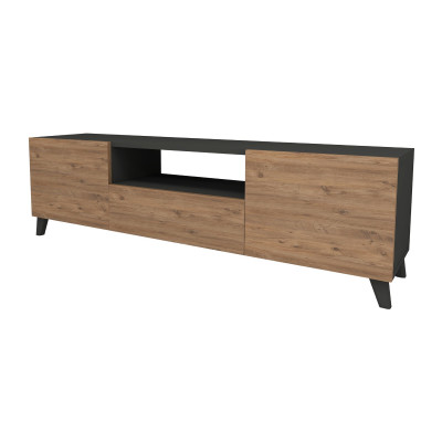 Meuble TV à portes avec espace de rangement 46 x 140 x 30 cm anthracite / effet chêne 03_0007870