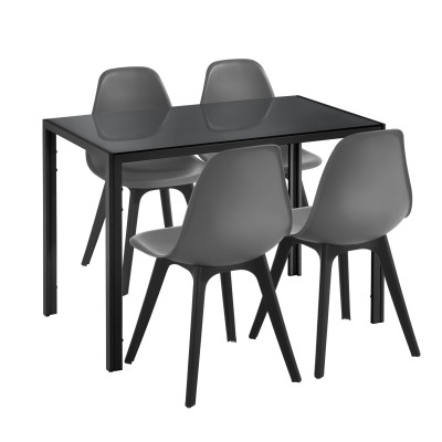 Ensemble de table et 4 chaisesTable de salle à manger avec 4 chaises métal bois plastique verre noir et gris 105cm x 60cm x 75cm 03_0006941