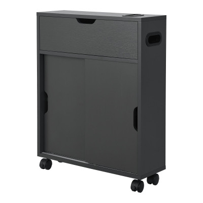 Meuble de rangement pour salle de bain 67 x 52 x 17 cm à portes coulissantes gris foncé 03_0006852