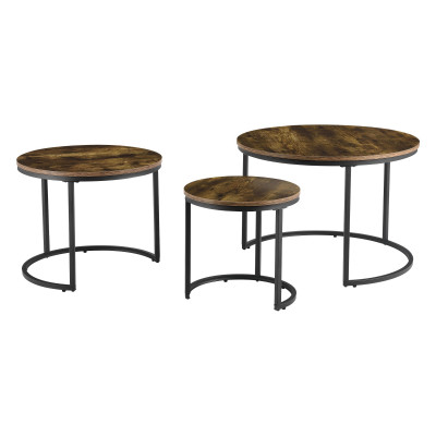 Lot de 3 Tables basses gigognes effet bois foncé rondes 03_0008546