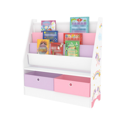 Étagère d'enfant à 3 compartiments avec 2 boîtes 74 x 71 x 23 cm à motif licorne 03_0006963