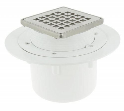 Siphon pour sols carrelés sortie verticale avec cadre et grille à carreler inox 215 x 155 x 215 mm NICOLL
