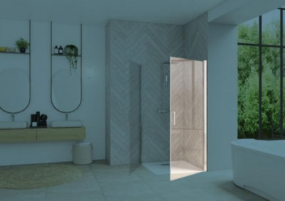 Paroi de douche Smart Design angle porte pivotante sans seuil XXL profilé chromé verre transparent 120 cm KINEDO DOUCHE