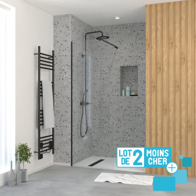 LOT de 2 Parois de Douche 70x195 cm en Verre Trempé 5 mm - Profilés et Bras Noirs