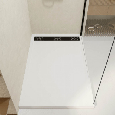 Receveur en acrylique Blanc 90x140x5 cm + Grilles Linéaires Chrome et Noire - WHITENESS II