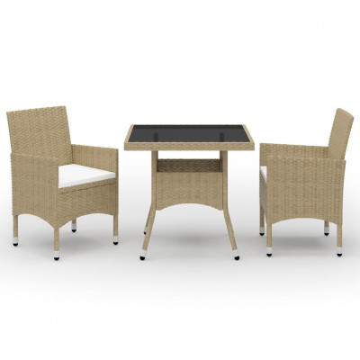 Mobilier à dîner de jardin 3 pièces beige résine tressée et verre 02_0014748