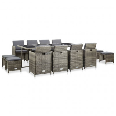 Mobilier à dîner de jardin 13 pièces et coussin résine tressée gris 02_0014747
