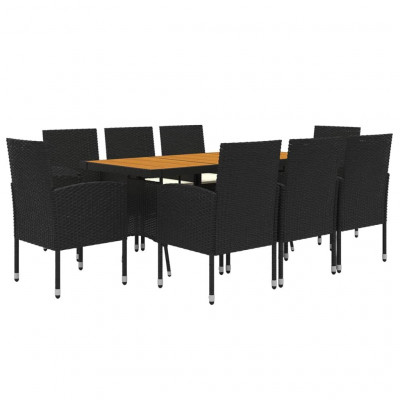 Mobilier à dîner d'extérieur 9 pièces résine tressée noir 02_0014694