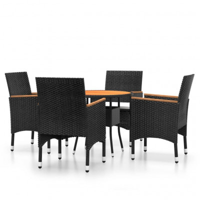 Mobilier de salle à manger de jardin 5 pièces résine tressée noir 02_0014595