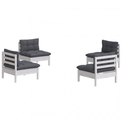 Salon de jardin meuble d'extérieur ensemble de mobilier 4 pièces avec coussins anthracite bois de pin 02_0016079