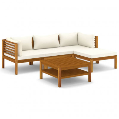 Salon de jardin meuble d'extérieur ensemble de mobilier 5 pièces avec coussin crème bois d'acacia solide 02_0016293