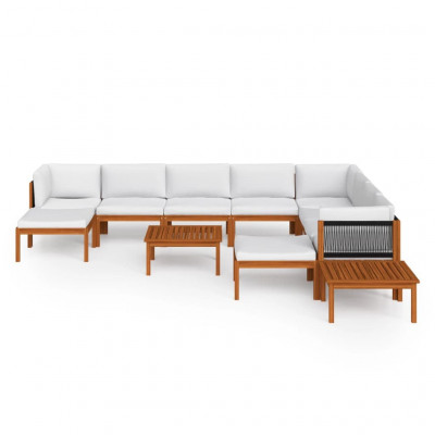 Salon de jardin meuble d'extérieur ensemble de mobilier 12 pièces avec coussins crème bois d'acacia solide 02_0015568