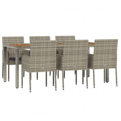 Mobilier à dîner de jardin et coussins 7 pièces gris rotin 02_0014897