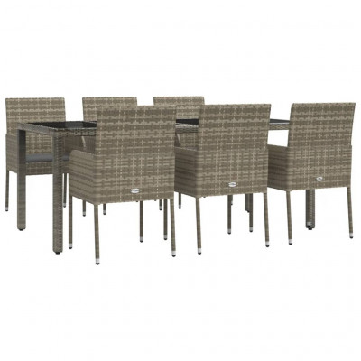 Mobilier à dîner de jardin et coussins 7 pièces gris rotin 02_0014896