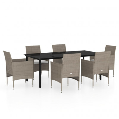 Mobilier de salle à manger de jardin coussins 7 pièces beige/noir 02_0014621