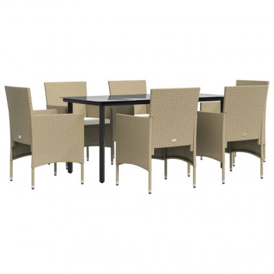 Mobilier de salle à manger de jardin coussins 7 pièces beige/noir 02_0014622