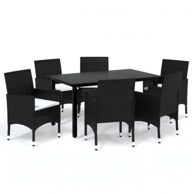Mobilier à dîner de jardin et coussins 7 pièces résine tressée noir 02_0014915