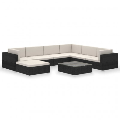 Salon de jardin meuble d'extérieur ensemble de mobilier 8 pièces avec coussins résine tressée noir 02_0017735