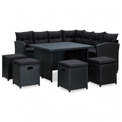 Salon de jardin meuble d'extérieur ensemble de mobilier 6 pièces avec coussins résine tressée noir 02_0016930