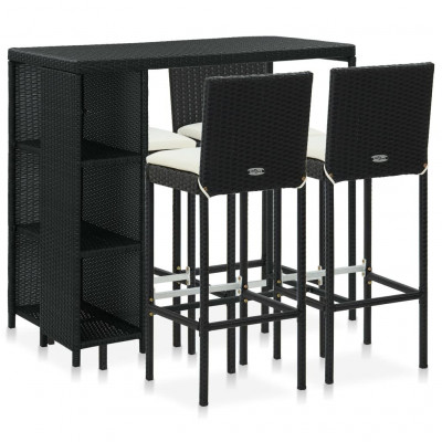 Meuble de bar de jardin 5 pièces et coussins résine tressée noir 02_0014504