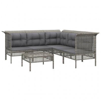 Salon de jardin meuble d'extérieur ensemble de mobilier 6 pièces avec coussins gris résine tressée 02_0016800
