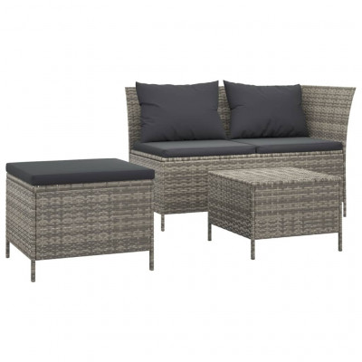 Salon de jardin meuble d'extérieur ensemble de mobilier 3 pièces avec coussins gris résine tressée 02_0015978