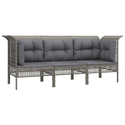 Salon de jardin meuble d'extérieur ensemble de mobilier 3 pièces avec coussins gris résine tressée 02_0015982
