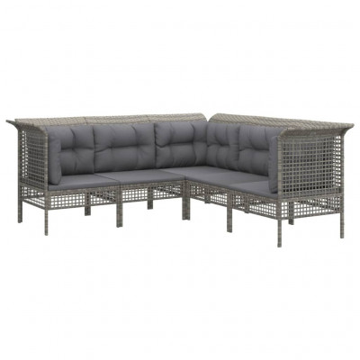 Salon de jardin meuble d'extérieur ensemble de mobilier 5 pièces avec coussins gris résine tressée 02_0016413