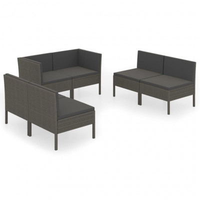 Salon de jardin meuble d'extérieur ensemble de mobilier 6 pièces avec coussins résine tressée gris 02_0016855